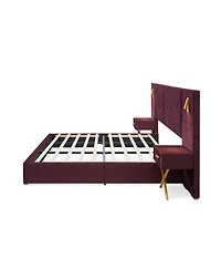 Streamdale King Size Velvet Upholstered Platform Bed with Vertical Channel Tufted Headboard