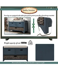 Streamdale Furniture Storage Bench with 2 Drawers Removable Basket and Cushion