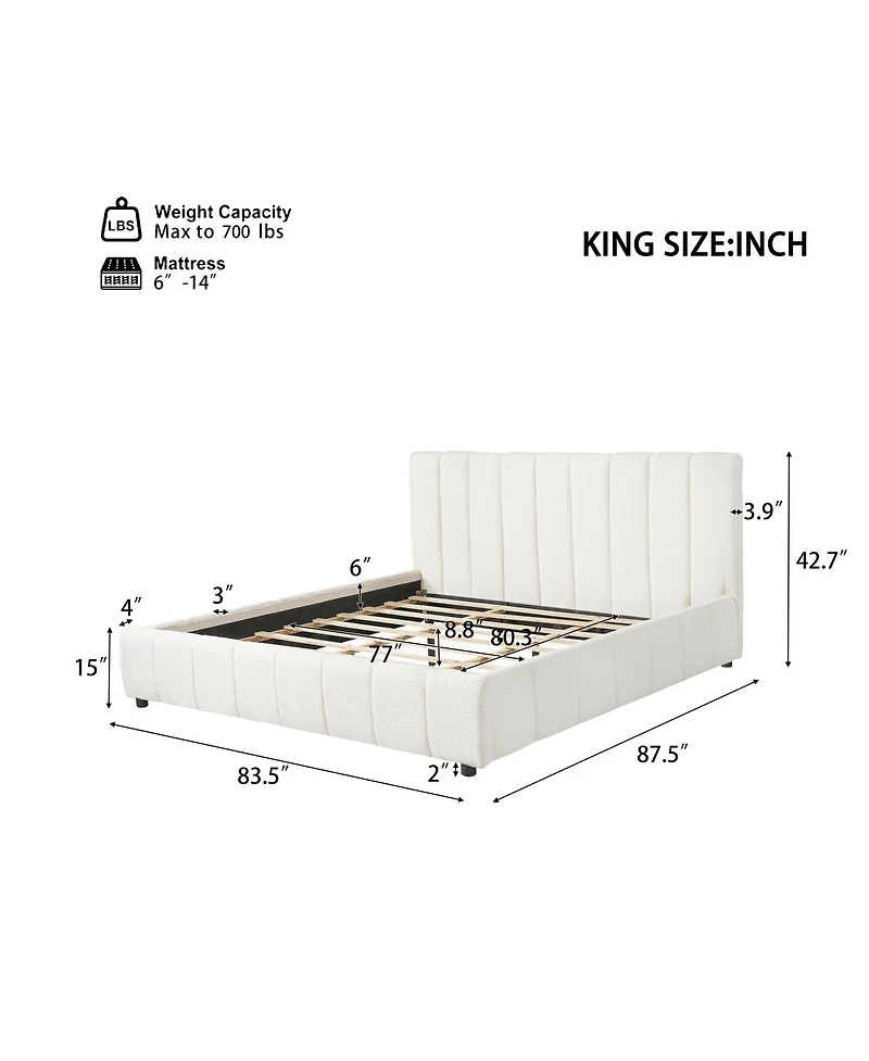 Streamdale Furniture King Size Boucle Upholstered Bed Frame with Thick Headboard