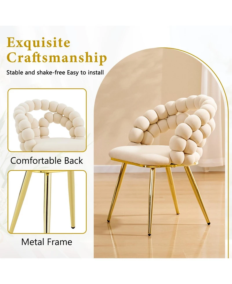 Rainsken Velvet Dining Chairs Set of 2, with Metal Legs, Modern Armchairs Curved Backrest for Room, Living or Makeup Vanity