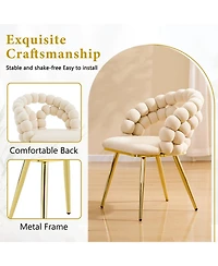 Rainsken Velvet Dining Chairs Set of 2, with Metal Legs, Modern Armchairs Curved Backrest for Room, Living or Makeup Vanity