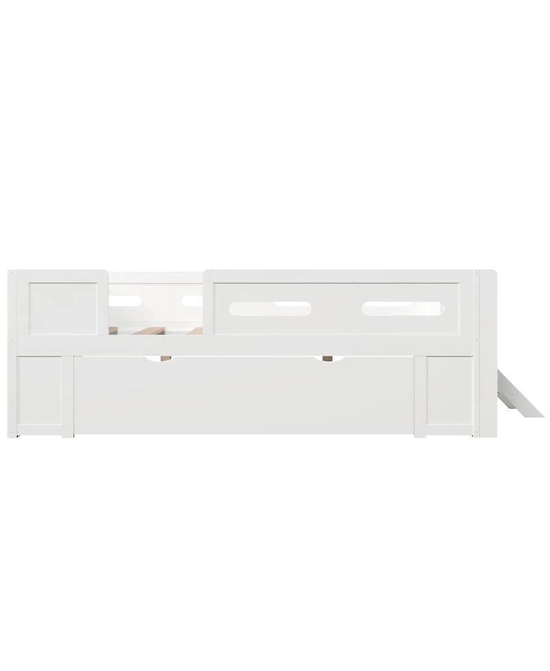 Streamdale Furniture Wood Platform Bed with Guardrail and Drawer