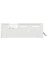 Streamdale Furniture Wood Platform Bed with Guardrail and Drawer