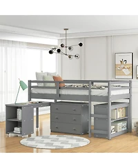 Streamdale Furniture Low Study Twin Loft Bed with Cabinet and Rolling Portable Desk