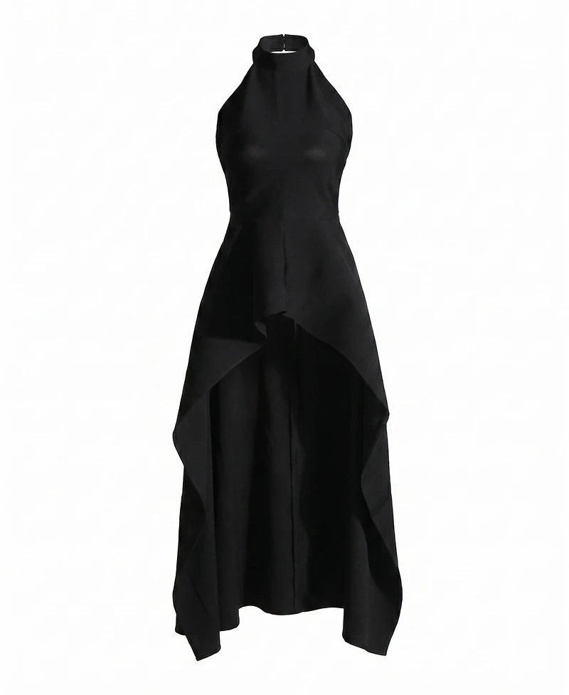 Modenaire Women's Halter-Neck Asymmetric Layered Pleated Midi Dress