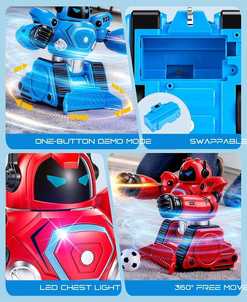 Sugift 2-Pack Remote Control Fighting Robots, Rc Boxing and Soccer Battle Set with Led Lights, 360degree(s) Movement