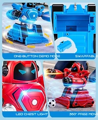 Sugift 2-Pack Remote Control Fighting Robots, Rc Boxing and Soccer Battle Set with Led Lights, 360degree(s) Movement