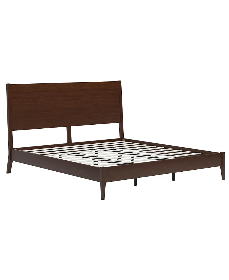 Streamdale Furniture Mid Century Modern Solid Bamboo Sled Platform Bed Frame Chocolate