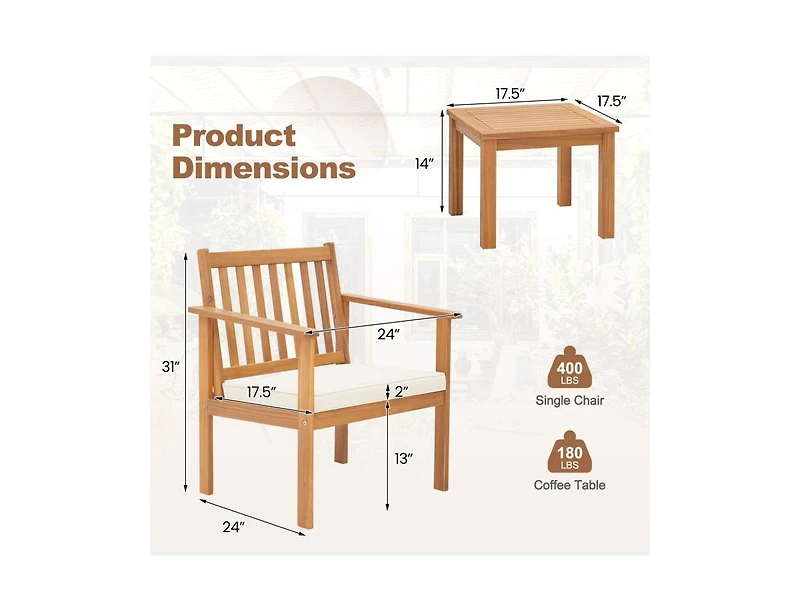 Boyel Living Patio Wood Furniture Set with soft Cushions for Porch