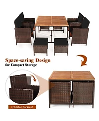 Gouun 9-Piece Wicker Patio Dining Set with Square Table, 4 Armchairs and 4 Ottomans