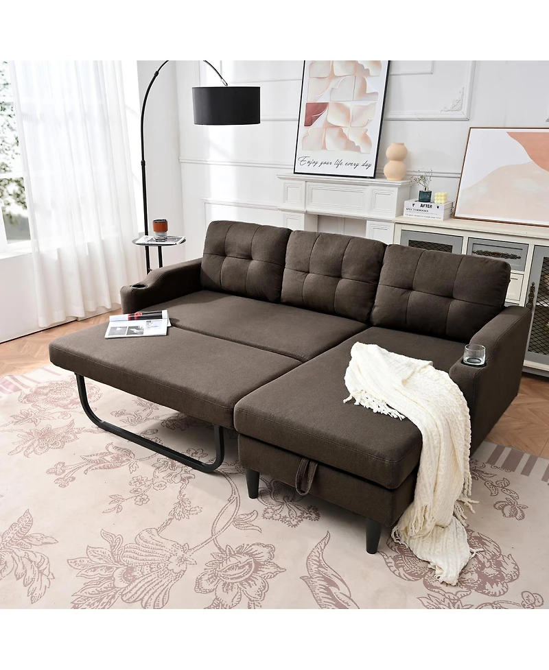 Streamdale Furniture 75'' Modern Fabric Sofa with Storage and Comfortable Pp Cotton Cushions
