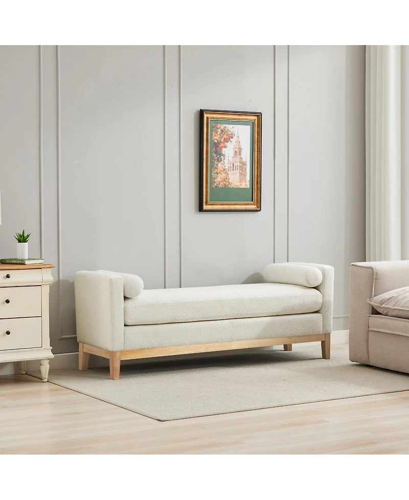 Streamdale Furniture 66.34''W Upholstered Bench with Wood Frame and 2 Bolsters Ivory Boucle