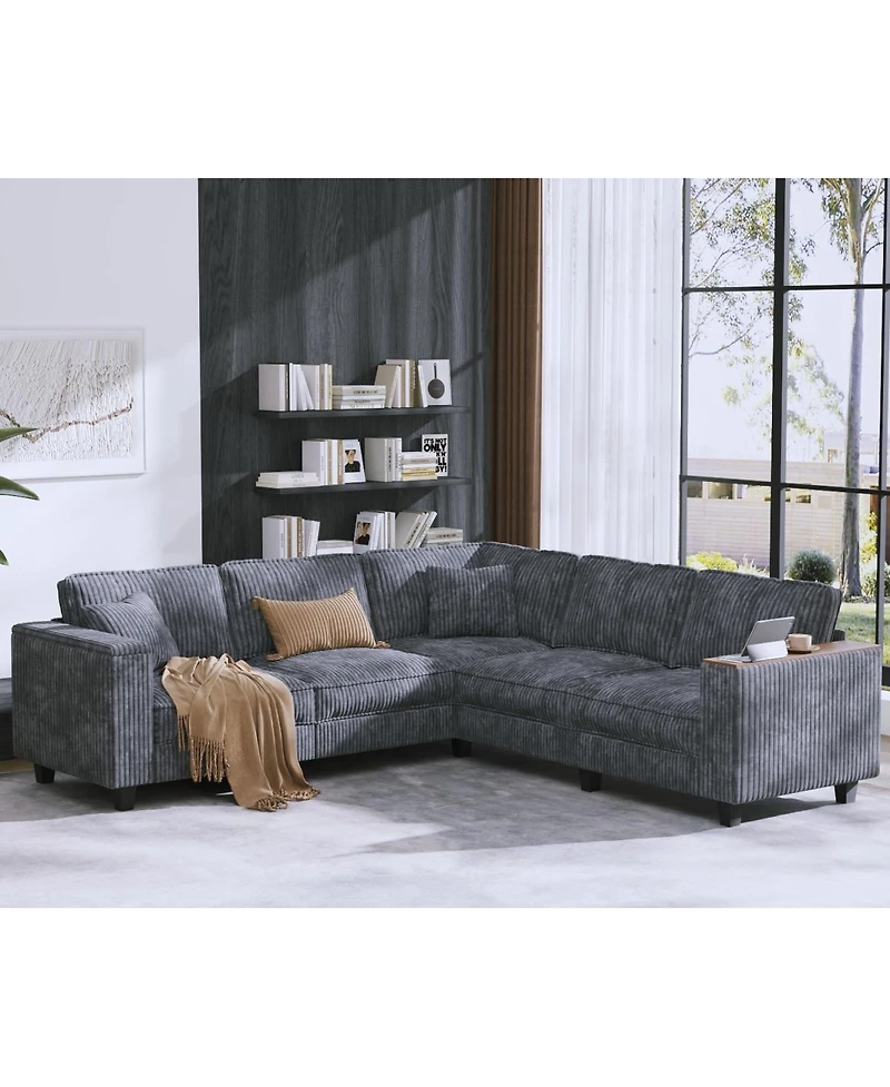 Streamdale Furniture 97'' Corduroy L-Shaped Corner Couch with Armrest Storage