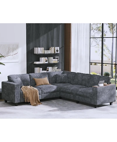 Streamdale Furniture 97'' Corduroy L-Shaped Corner Couch with Armrest Storage