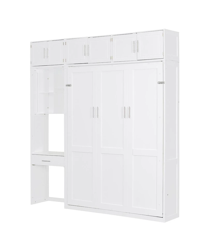 Streamdale Furniture Full Size Murphy Bed with Desk Top Cabinet and Storage Shelves