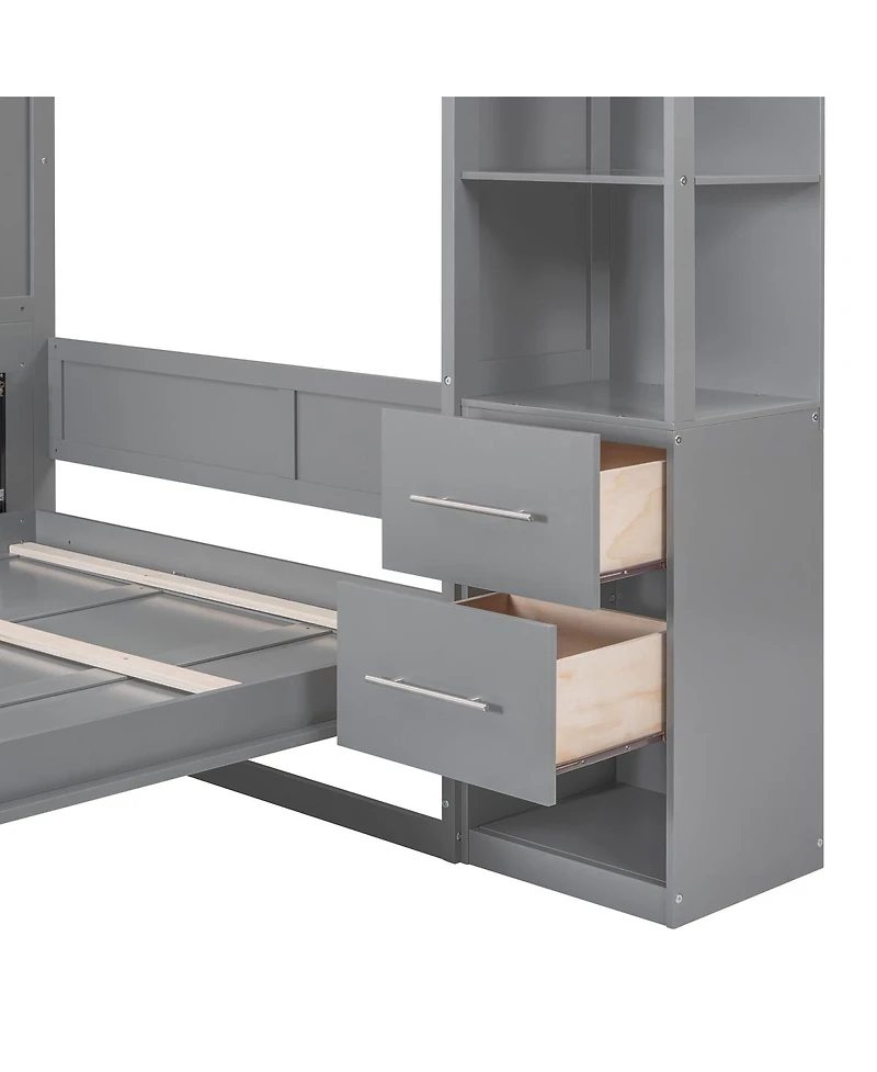Streamdale Furniture Queen Size Murphy Bed Wall Bed with Shelves Drawers