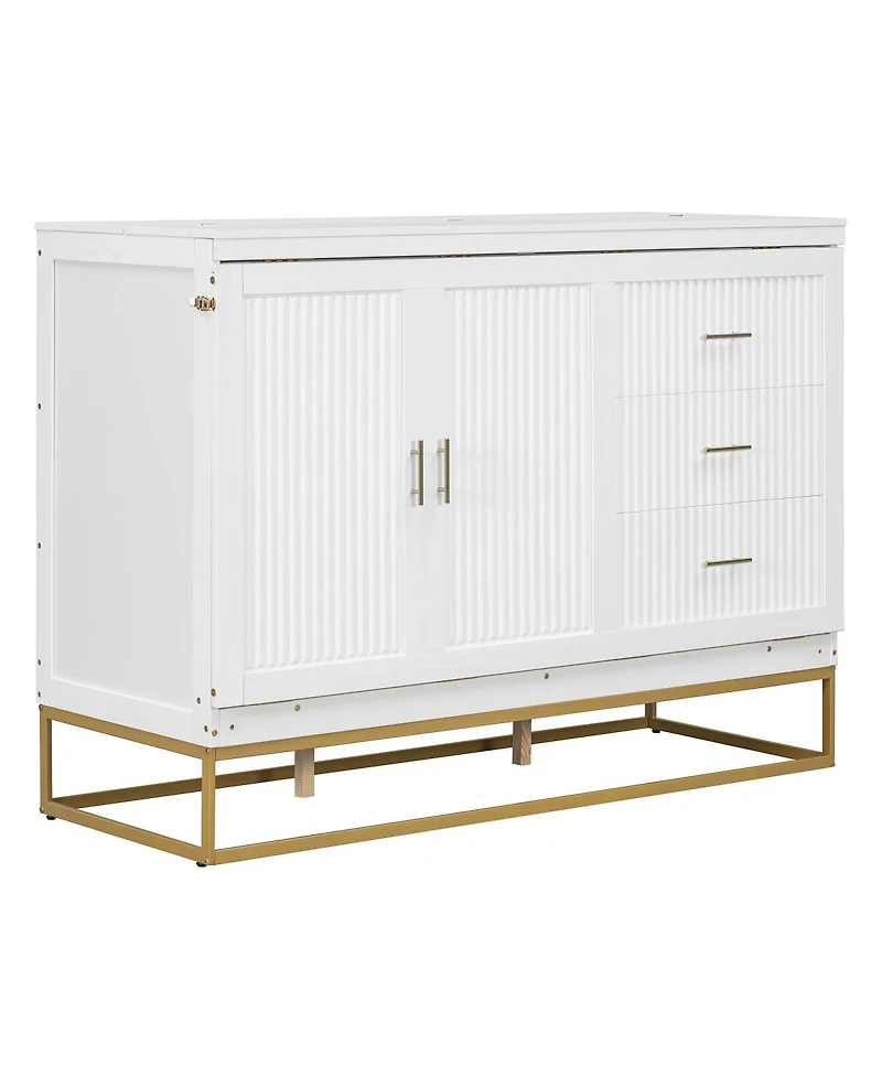 Streamdale Furniture Murphy queen bed with Wooden doors design fake drawers metal legs