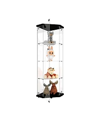 Streamdale Furniture Pentagon Glass Display Cabinet with 4 Shelves and Led Lights