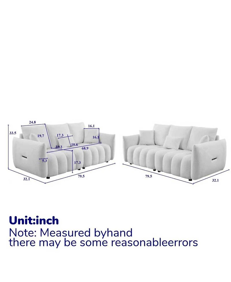 Streamdale Furniture 3-Seater + 3-Seater Teddy Fabric Sofa Set with 6 Cushions