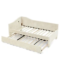 Streamdale Furniture Full Size Curved Padded Daybed with Trundle Nailhead Trim and Usb Port