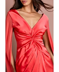 Coast Women's Cape Sleeve V-Neck Satin Maxi Dress