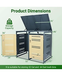 Gouun Outdoor Galvanized Steel Garbage Bin Storage Shed for 2 Trash Cans-Yellow Trim