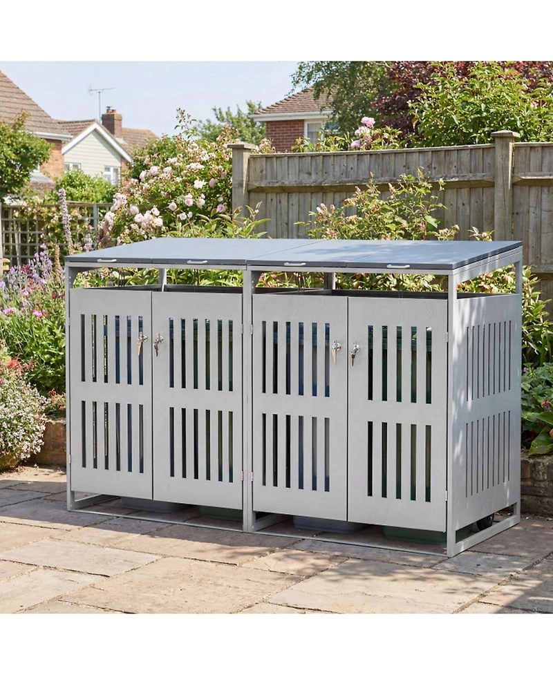 Gouun Outdoor Trash Can Storage Shed for 2 Bins with Gas Struts and Slant Roof