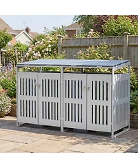 Gouun Outdoor Trash Can Storage Shed for 2 Bins with Gas Struts and Slant Roof