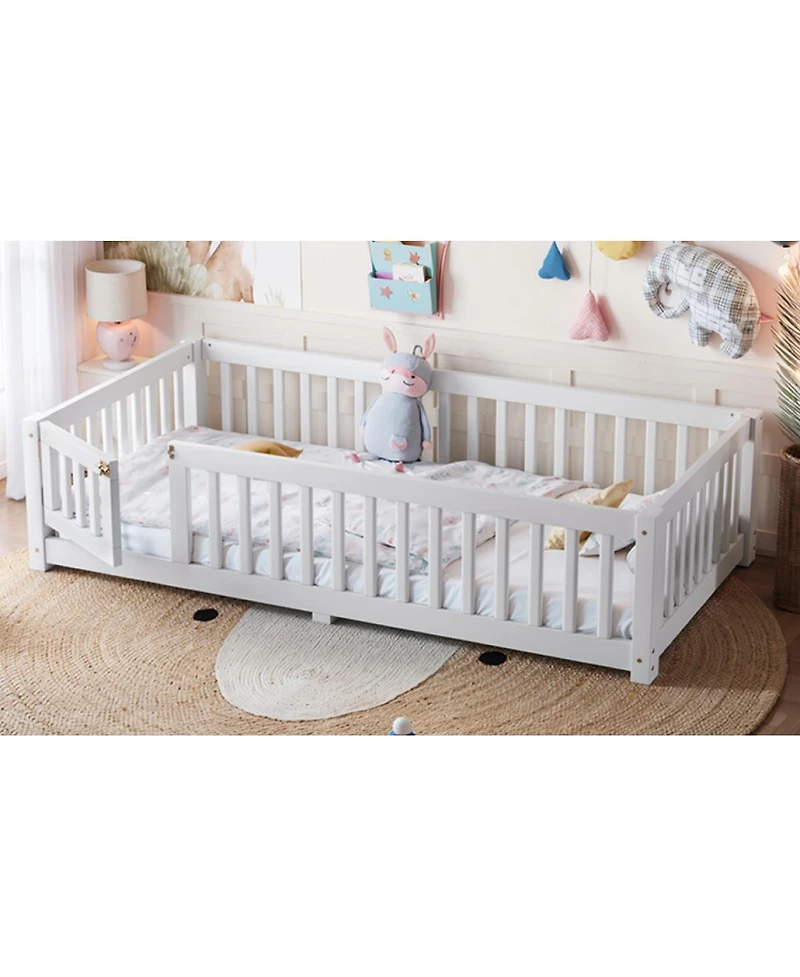 Streamdale Furniture Twin Size Bed Floor Bed with Safety Guardrails and Door for Kids