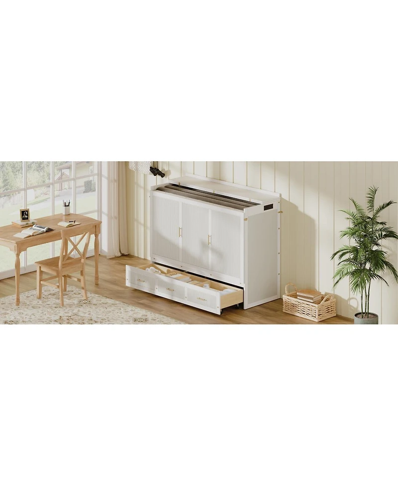 Streamdale Furniture Multifunctional Queen Murphy Bed Cabinet with Usb Charging Station and Drawers