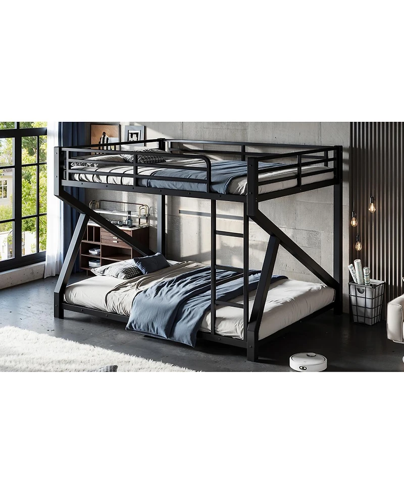 Streamdale Furniture Queen over Queen Metal Bunk Bed with Upgraded Support Slats