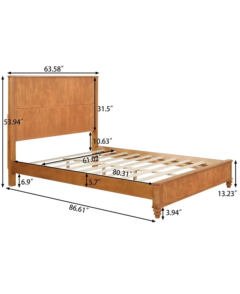 Streamdale Furniture Solid Wood Queen Platform Bed Frame with Tall Headboard No Box Spring Needed