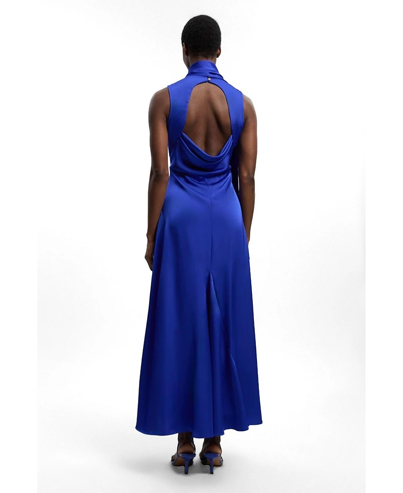 Karen Millen Women's Satin Cowl Neck Scarf Fringe Maxi Dress
