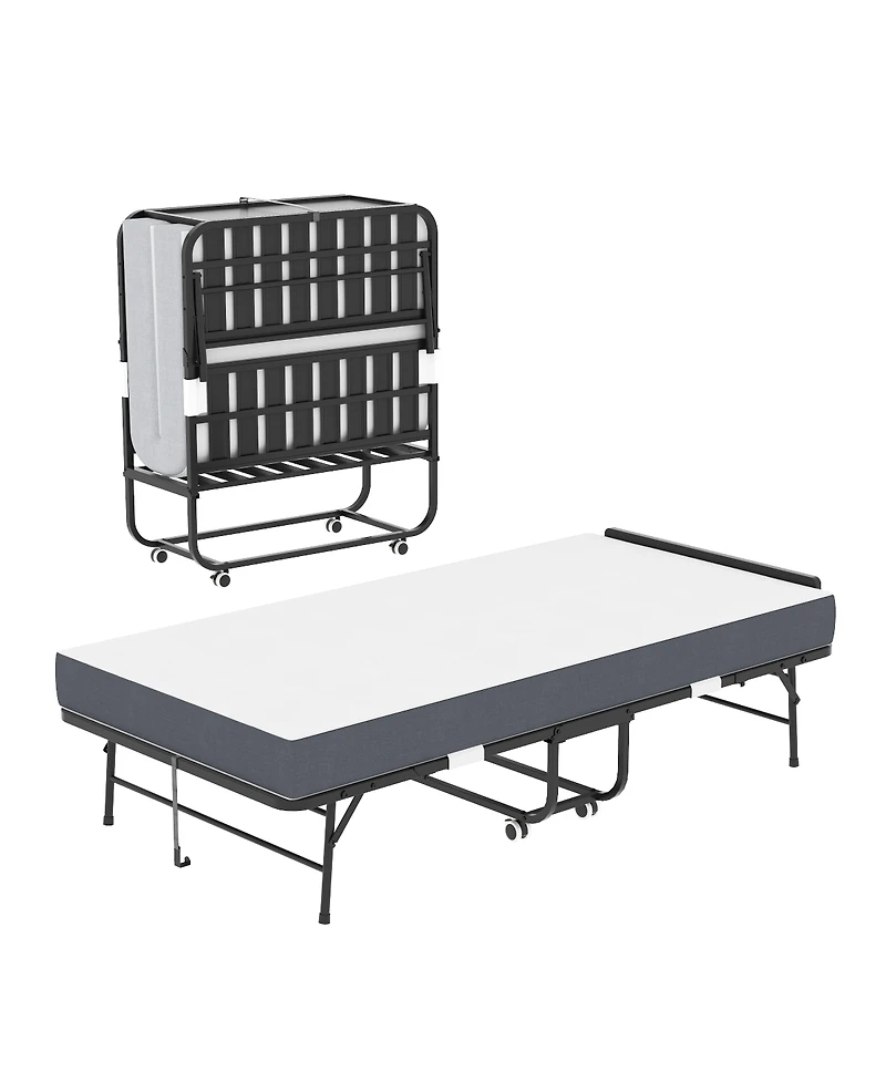 Streamdale Furniture 75'' x 38'' Folding Memory Foam Guest Bed with Adjustable Headboard and Wheels