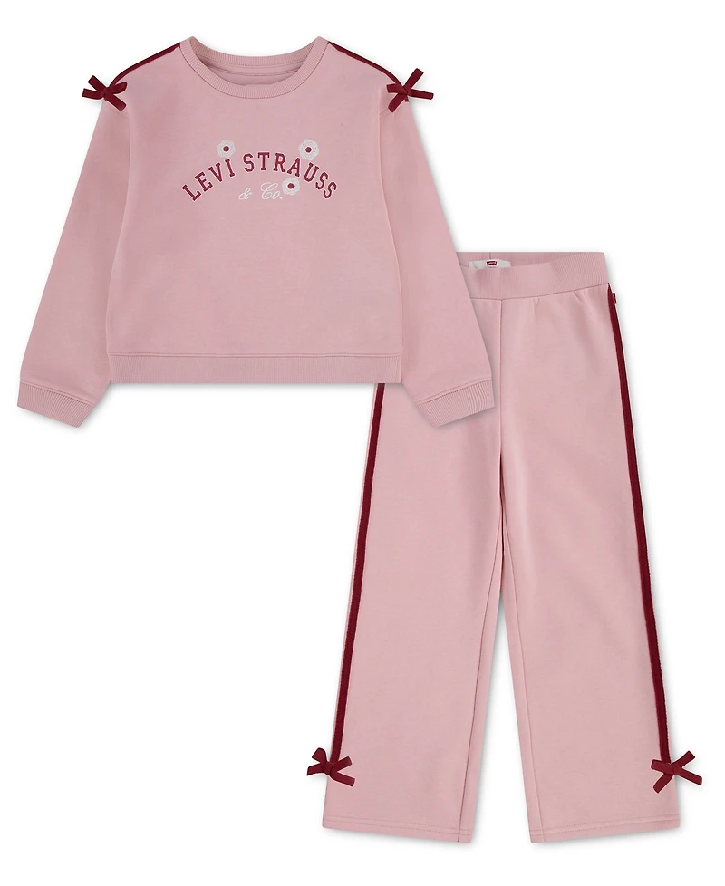 Levi's Girls' 4-6X Crewneck Sweatshirt and Pants, 2-Piece Set