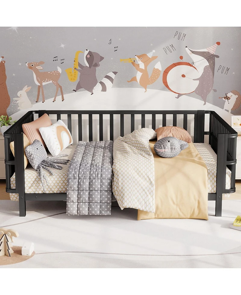 Streamdale Furniture Full Size Metal Platform Bed with Rails Black