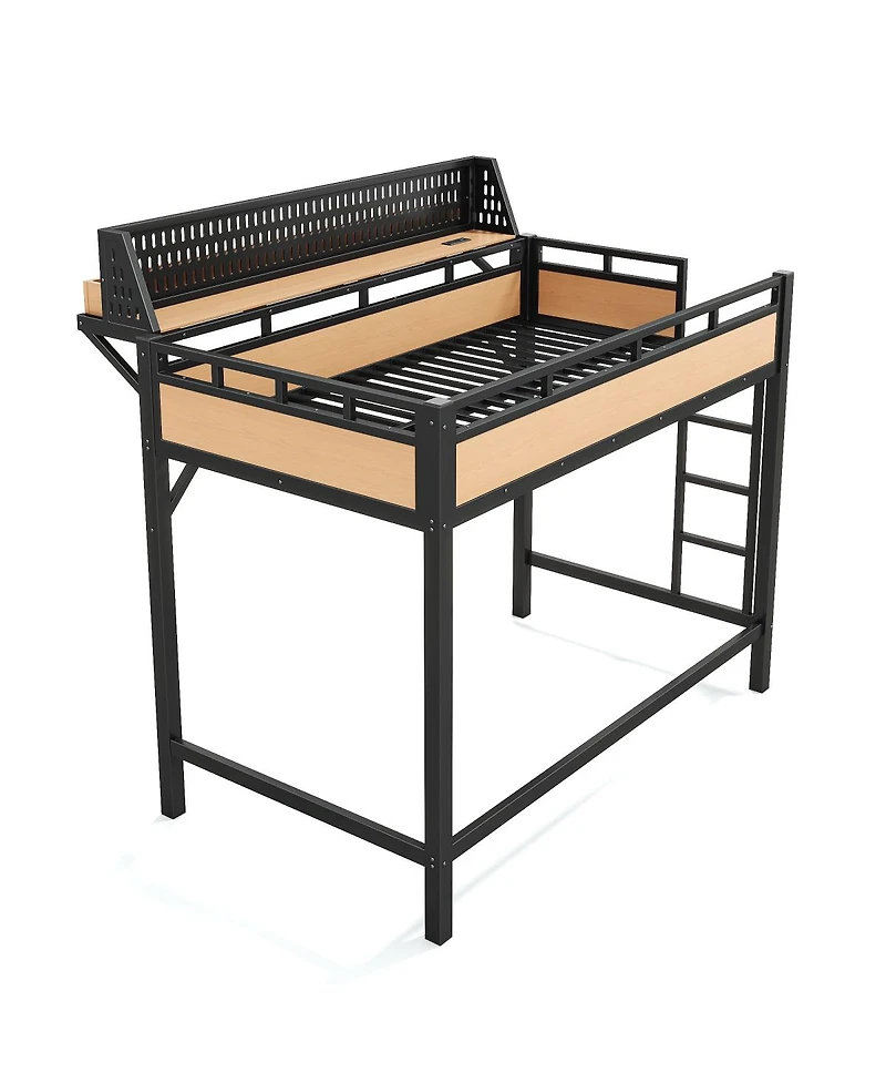 Streamdale Furniture Metal Loft Bed with Storage Pegboard Usb Ports and Led Lights