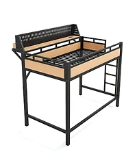 Streamdale Furniture Metal Loft Bed with Storage Pegboard Usb Ports and Led Lights