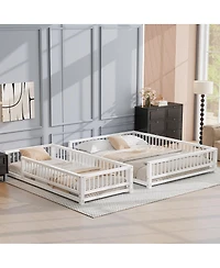 Streamdale Furniture Twin Xl over Queen Floor Bunk Bed with Ladder and Guardrails