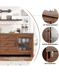 homfan Buffet Sideboard with Glass Doors and Drawers Accent Storage Cabinet Coffee Bar for Living Room Kitchen Dining Room