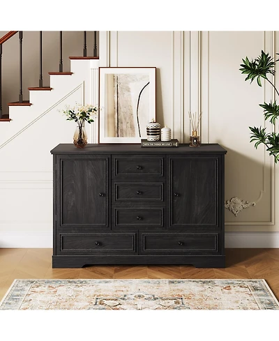 homfan Farmhouse Sideboard Buffet Cabinet with 5 Drawers and 2 Doors Coffee Bar Console Table for Dining Room Living Entryway