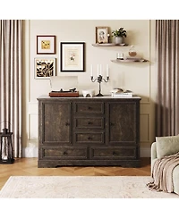 homfan Farmhouse Sideboard Buffet Cabinet with 5 Drawers and 2 Doors Coffee Bar Console Table for Dining Room Living Entryway