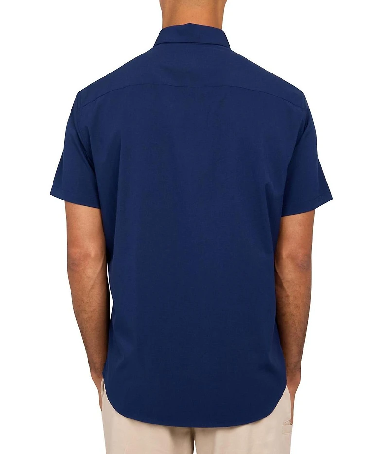 Society of Threads Men's Regular Fit 4-Way Stretch Performance Solid Short Sleeve Button Down
