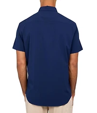 Society of Threads Men's Regular Fit 4-Way Stretch Performance Solid Short Sleeve Button Down