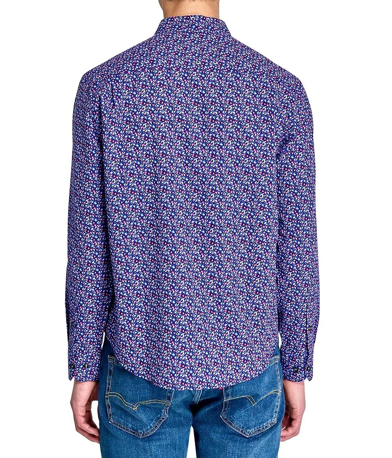 Society of Threads Men's Regular Fit 4-Way Stretch Performance Clustered Petal Long Sleeve Button Down