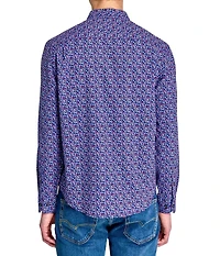 Society of Threads Men's Regular Fit 4-Way Stretch Performance Clustered Petal Long Sleeve Button Down