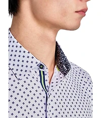 Society of Threads Men's Regular Fit 4-Way Stretch Performance Origami Dot Long Sleeve Button Down