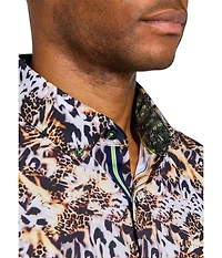 Society of Threads Men's Regular Fit 4-Way Stretch Performance Leopard Print Short Sleeve Button Down