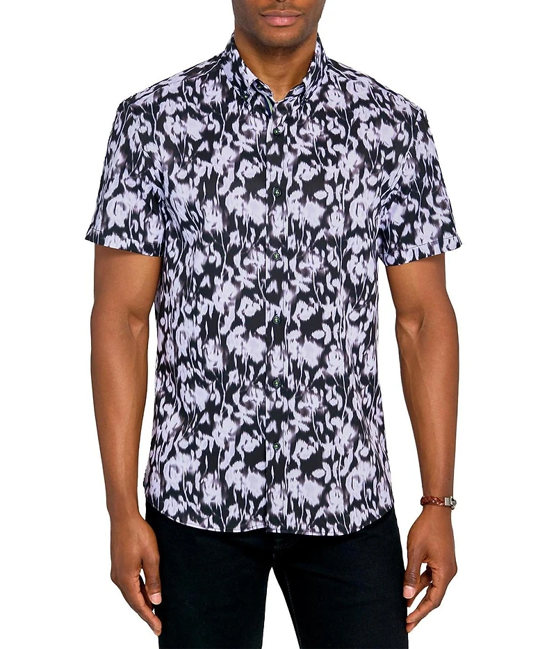Society of Threads Men's Regular Fit 4-Way Stretch Performance Soft Floral Short Sleeve Button Down