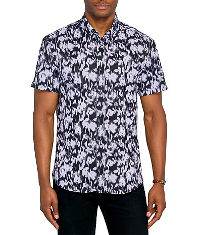 Society of Threads Men's Regular Fit 4-Way Stretch Performance Soft Floral Short Sleeve Button Down